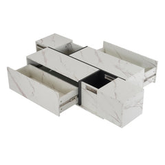 Rectangular Sliding Top Coffee Table With 2 Drawers And 2 Hidden Storage For Living Room