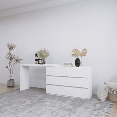 Extended Desktop With 6 Drawers And White Dressing Table