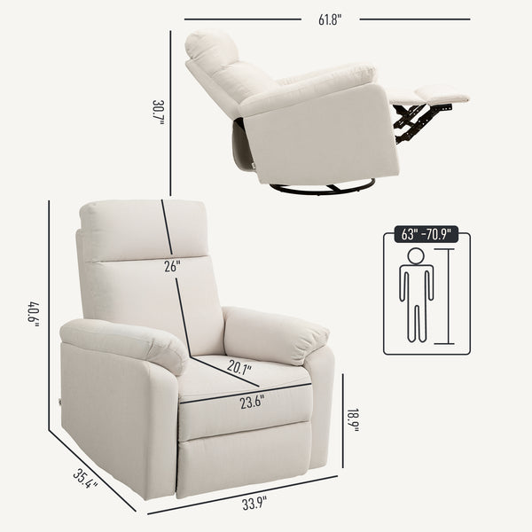 Recliner Chair, Wide Swivel Rocker Chair, Overstuffed Single Sofa