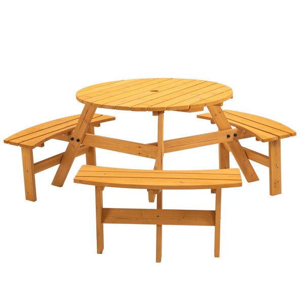 6-Person Outdoor Wooden Picnic Table W 3 Benches For Patio, Backyard, Garden
