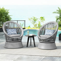 Set Of 2  26.7 Modern Gray Wicker Lounge Chair With Rattan And Iron Frame, Featuring A Stylish Round Design, Perfect For Living Room, Patio, Or Balcony Relaxation