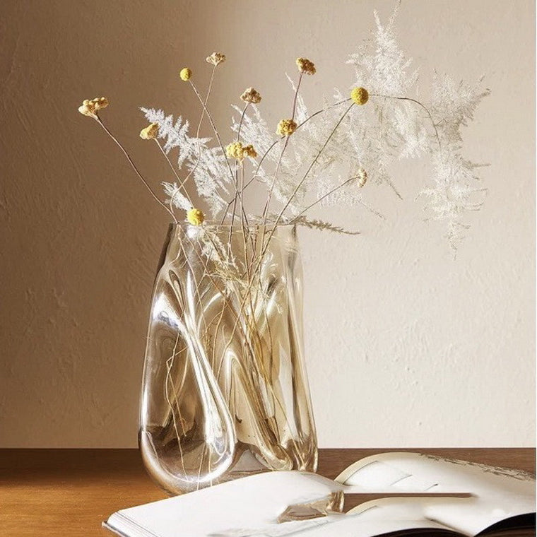 Designer Transparent Glass Vase Irregular Dining Table Vase Sample Room Decoration Colored Flower