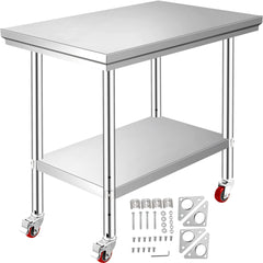 VEVOR Stainless Steel  Commercial Food Prep Worktable With Casters