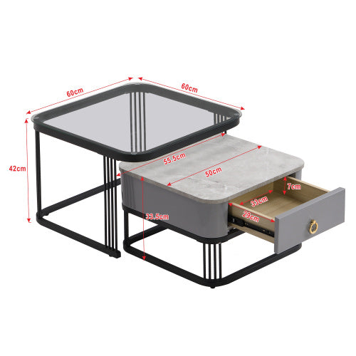 Nestable Coffee Table High Gloss Marble Exterior