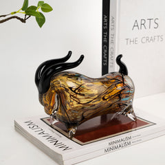 Luxury Handmade Glass Bull And Vitreous Art Decor Piece