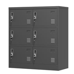 6-Door Employee Storage Locker, Metal Lockers For Office, Gym, School, And Homewith Card Slot Black