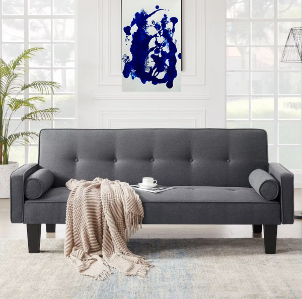 Midcentury Love Seat Sofa With Pillows