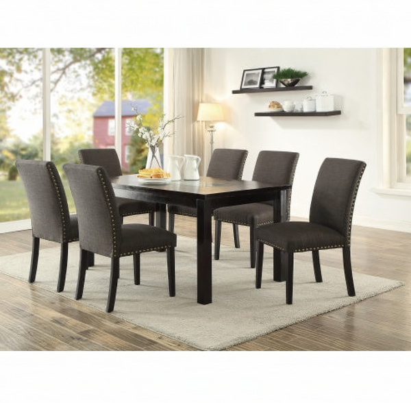 Dining Room Chairs Ash Black Polyfiber Set 2 Chairs Dining Room Furniture
