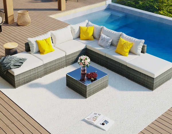 8-Pc Outdoor Patio Furniture Set, Garden Wicker Sofa, Single Sofa Combinable