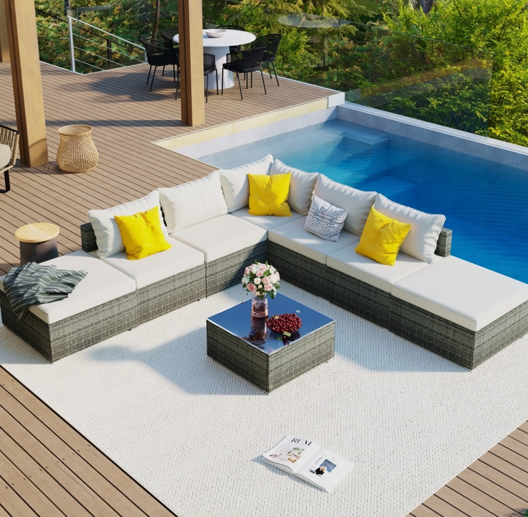 8-Pc Outdoor Patio Furniture Set, Garden Wicker Sofa, Single Sofa Combinable