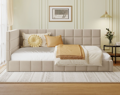 Full-size Upholstered Sofa Bed, Sofa Bed Frame - Beige, Velvet