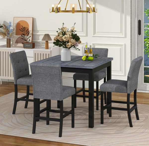 Wood Dining Table, Chairs Stools with Footrest