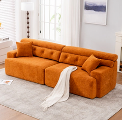 ORANGE COMPRESSION SOFA 4-seater Combined Sofa, Wood Grain Chenille Fabric