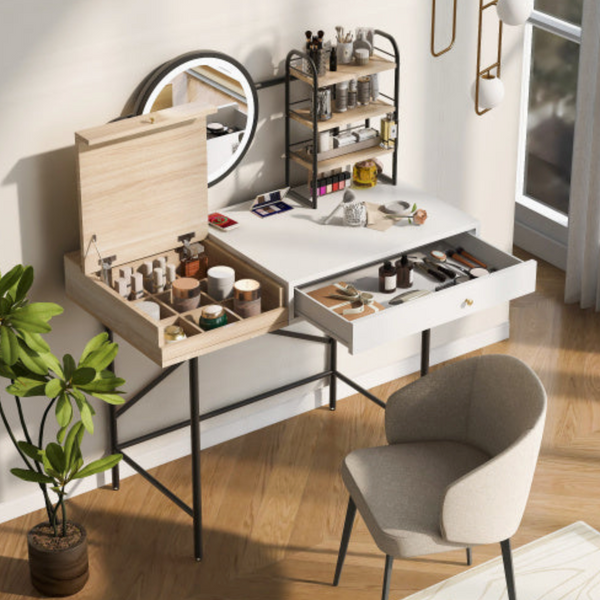 Makeup Vanity Desk With 3-Mode Lighted Mirror & Wireless Charging Station