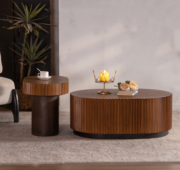 Modern Stylish Wooden Circle Fluted Table For Living Room
