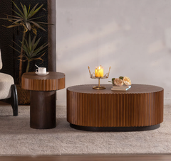 Modern Stylish Wooden Circle Fluted Table For Living Room