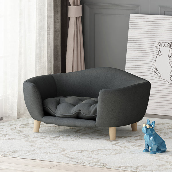 Elevated Luxurious Fabric Chaise Lounger for Dogs or Cats with Wood Legs
