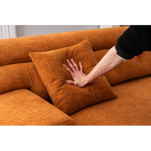 ORANGE COMPRESSION SOFA 4-seater Combined Sofa, Wood Grain Chenille Fabric