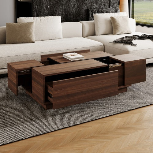 Rectangular Sliding Top Coffee Table With 2 Drawers And 2 Hidden Storage For Living Room