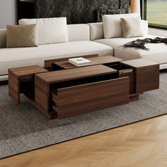 Rectangular Sliding Top Coffee Table With 2 Drawers And 2 Hidden Storage For Living Room
