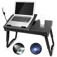 Foldable Laptop Table Bed With Cooling Fan Mouse Board LED Light 4 USB Ports