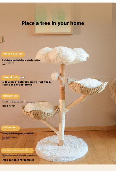 Cat Climbing Solid Wood Rattan Scratching Tree