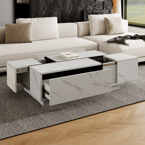 Rectangular Sliding Top Coffee Table With 2 Drawers And 2 Hidden Storage For Living Room