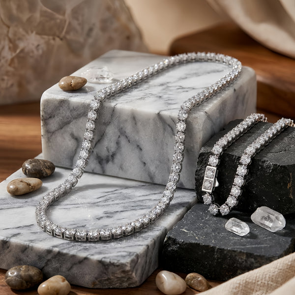 925 Sterling Silver Elegant Double-Strand CZ Necklace with Central Pendant