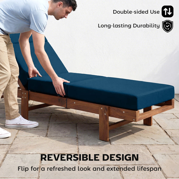 Set of 2 Chaise Lounge Cushion, 4" Thick Outdoor Lounge Chair Cushions with Ties for Patio, 21" x 72 ", Navy Blue