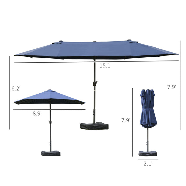 15ft Double-Sided Patio Umbrella Rust-Resistant Steel Umbrella For Poolside Shade
