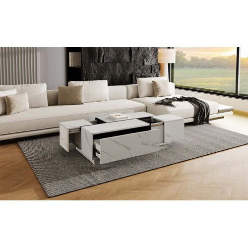 Rectangular Sliding Top Coffee Table With 2 Drawers And 2 Hidden Storage For Living Room