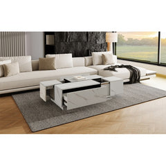 Rectangular Sliding Top Coffee Table With 2 Drawers And 2 Hidden Storage For Living Room