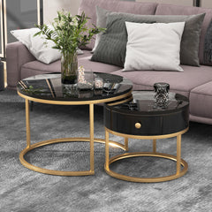 Nesting Tables With Storage Gold Metal Frame Legs And Marble Pattern