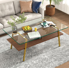 Modern Rectangle Coffee Table with Tempered Glass Tabletop