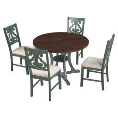TREXM 5-Piece Round Dining Set With Fabric Chairs & Special-shaped Legs