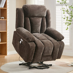 Electric Power Lift Recliner Chair Sofa With Massage And Heat For Elderly, Heavy Duty And Safety Motion Reclining Mechanism Fabric Sofa With Storage Pocket, Cup Holders,USB Ports