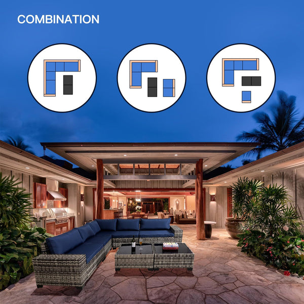 7-Piece Outdoor Patio Furniture Sets, All-Weather Wicker Rattan Sectional Sofa, Modern Two Glass Coffee Table And Washable Seat Cushion