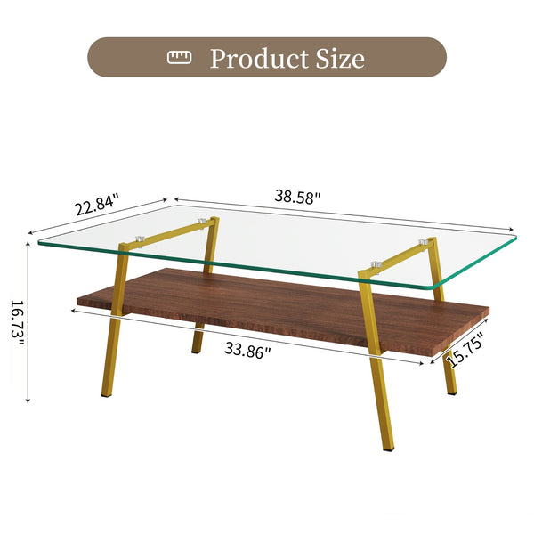 Modern Rectangle Coffee Table with Tempered Glass Tabletop