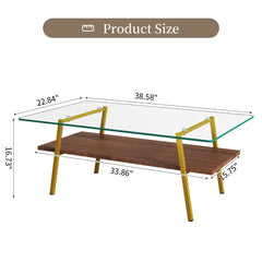 Modern Rectangle Coffee Table with Tempered Glass Tabletop