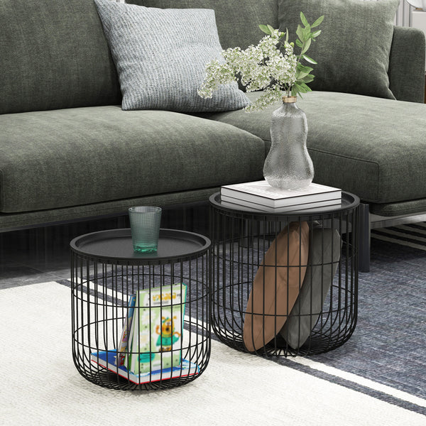 Tables with Steel Wired Basket Body and Removable Top