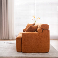 ORANGE COMPRESSION SOFA 4-seater Combined Sofa, Wood Grain Chenille Fabric