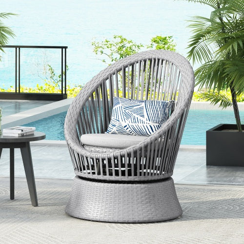 Modern Gray Wicker Lounge Chair With Rattan And Iron Frame