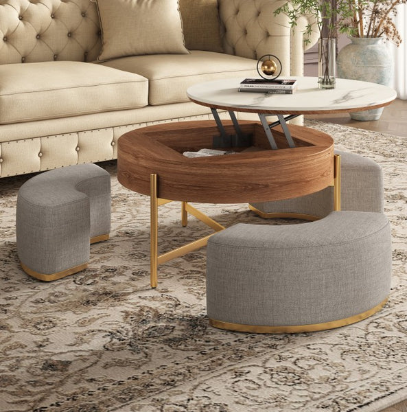 Nesting Coffee Table With Storage & 3 Stools