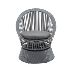 26.7 Modern Gray Wicker Lounge Chair With Rattan And Iron Frame, Featuring A Stylish Round Design, Perfect For Living Room, Patio, Or Balcony Relaxation