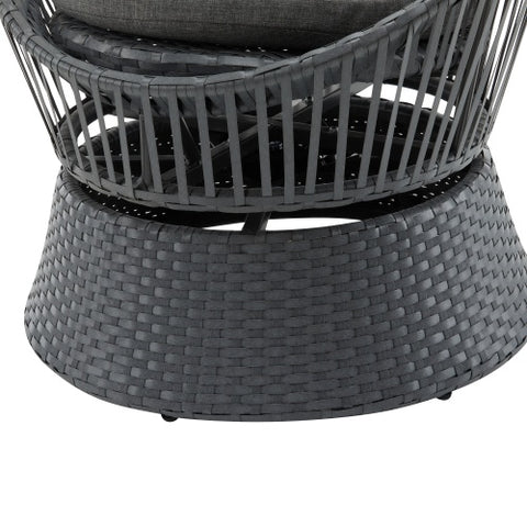 26.7 Modern Gray Wicker Lounge Chair With Rattan And Iron Frame, Featuring A Stylish Round Design, Perfect For Living Room, Patio, Or Balcony Relaxation