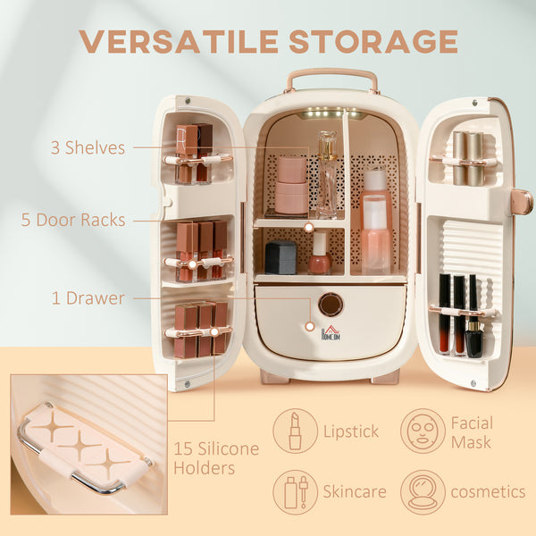 Portable Skincare Fridge With LED Display, 12L Mini Fridge For Beauty, Makeup And Cosmetics, Small Refrigerator Cooler For Bedroom, Home Office, Desktop, White