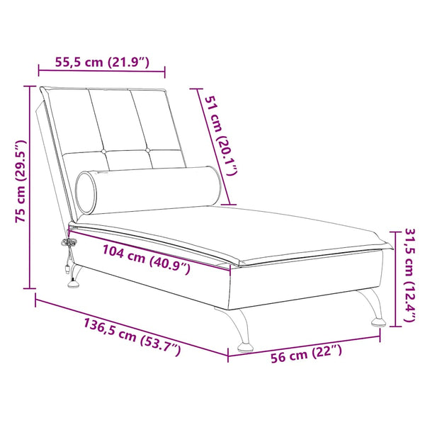 Massage Chaise Lounge with Neck Roll, Velvet