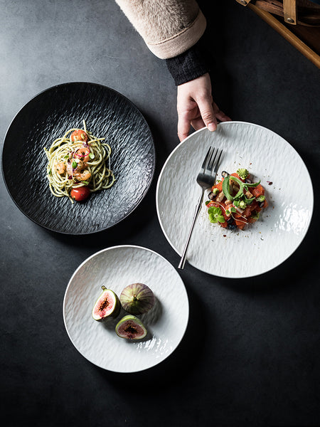 Homemade Underglaze Ceramic Stone Pattern Round Deep Plates