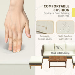 Patio Furniture Set w/ Cushions, 5 PCs PE Rattan Conversation Furniture Set, Cream White