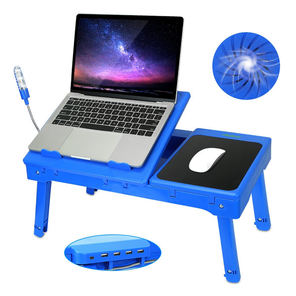 Foldable Laptop Table Bed With Cooling Fan Mouse Board LED Light 4 USB Ports